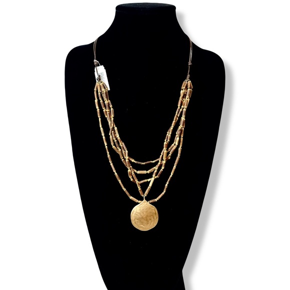 J. Jill Jewelry - JJill Wooden Bead Multi Strand Gold Medallion Necklace